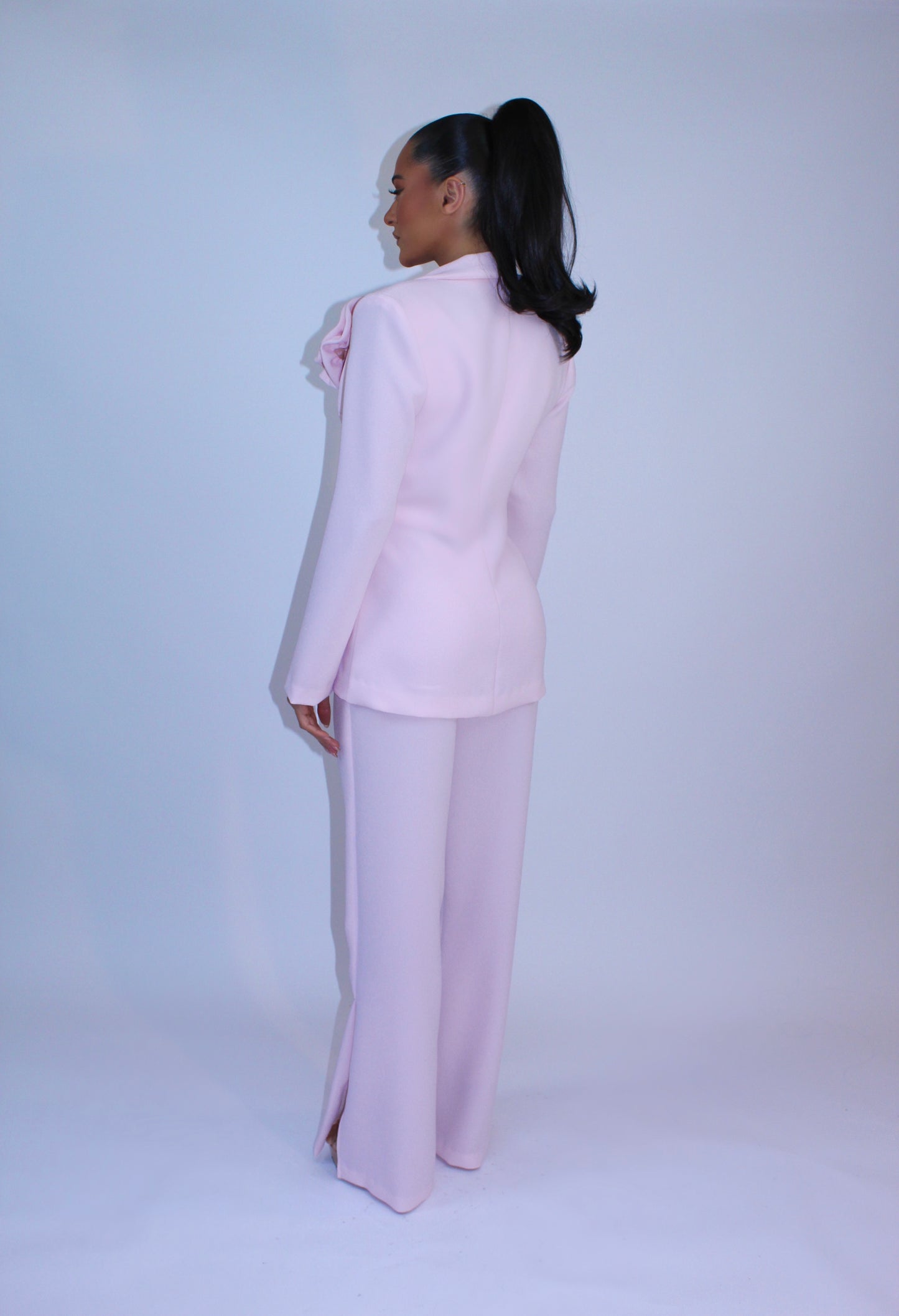 Rose Detail Jacket and High Waisted Side Split Pants Suit Set