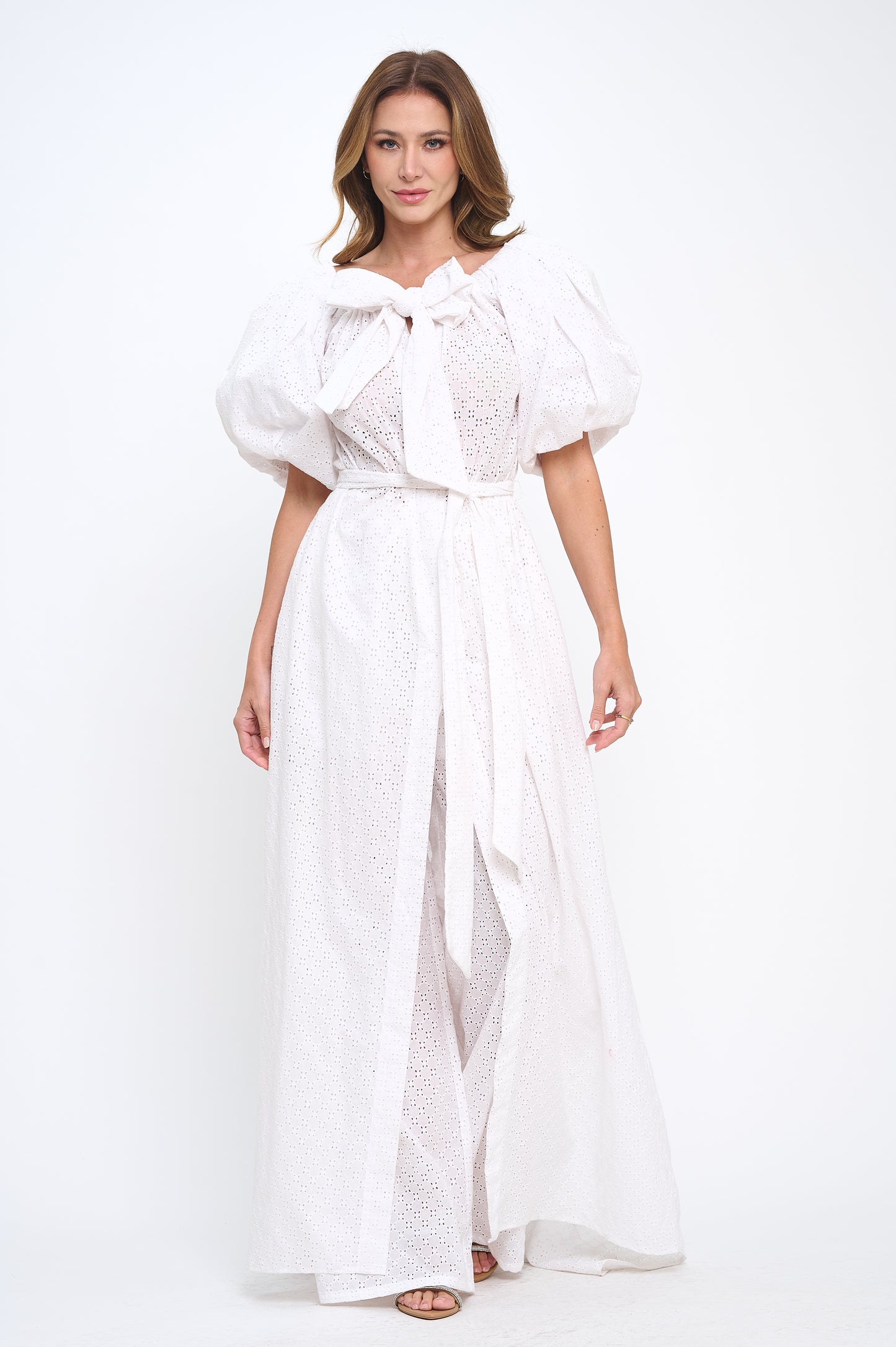 Cotton off shoulder top and bottoms two-piece set