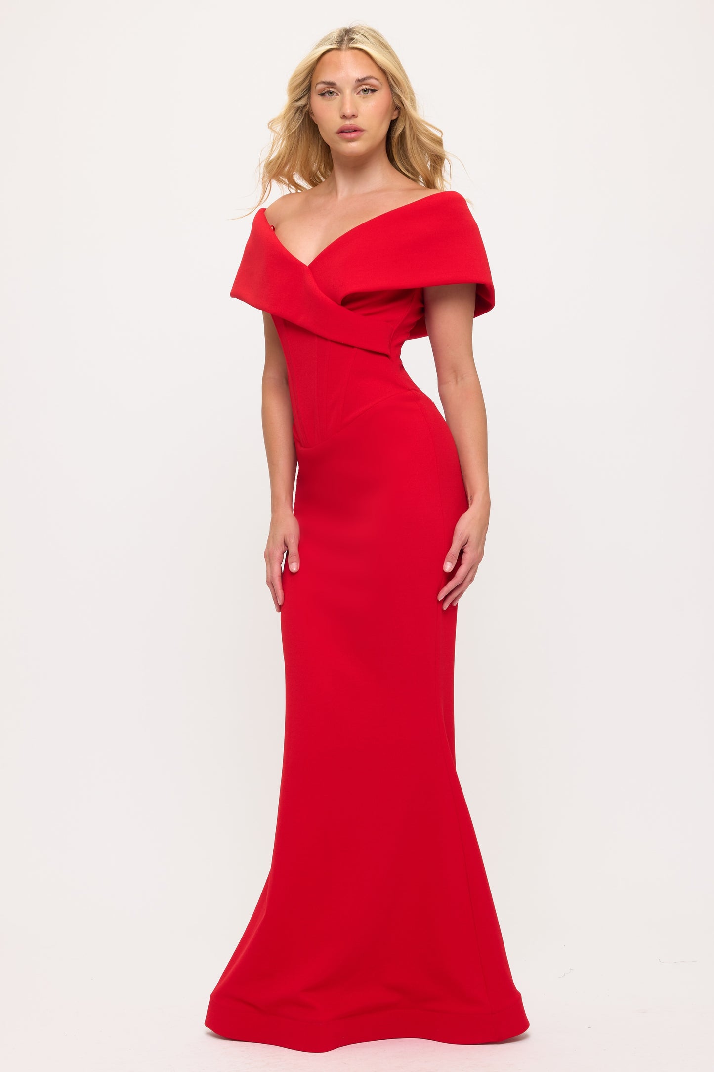 Off shoulder corset hourglass gown