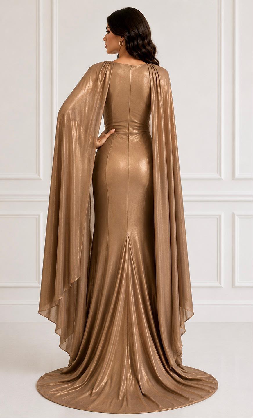 Metallic stretch lame angel wing maxi.