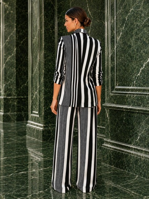 Black &white stripped two pieces suit set