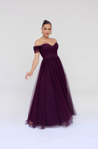 Majestic night off shoulder tulle gown