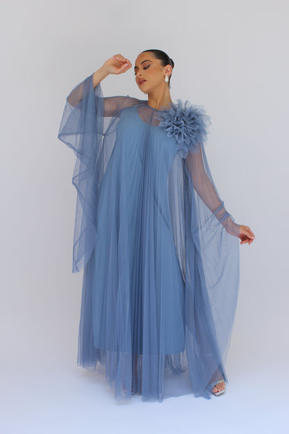 *Pre-Order Elegant event flower detail pleated tulle dress