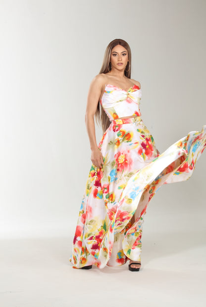 Floral bliss crop top and maxi skirt set