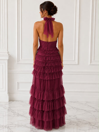 Captivating tiered tulle halter maxi dress