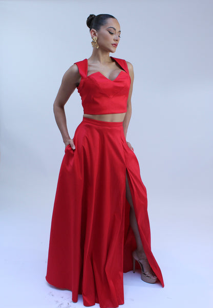 *Pre-Order Captivating your presence taffeta crop top and long skirt set