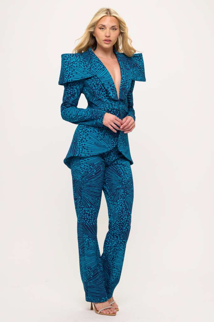 Sculpted shoulders power suit jacket and pants two-piece set