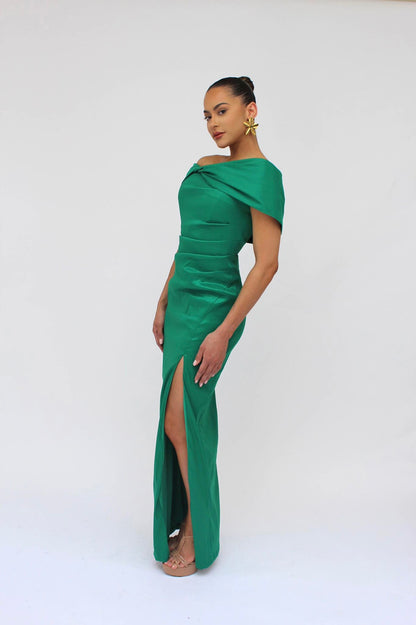 Good Evening off shoulder side slit gown