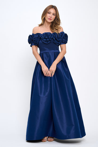 Blooming rose off shoulder taffeta gown