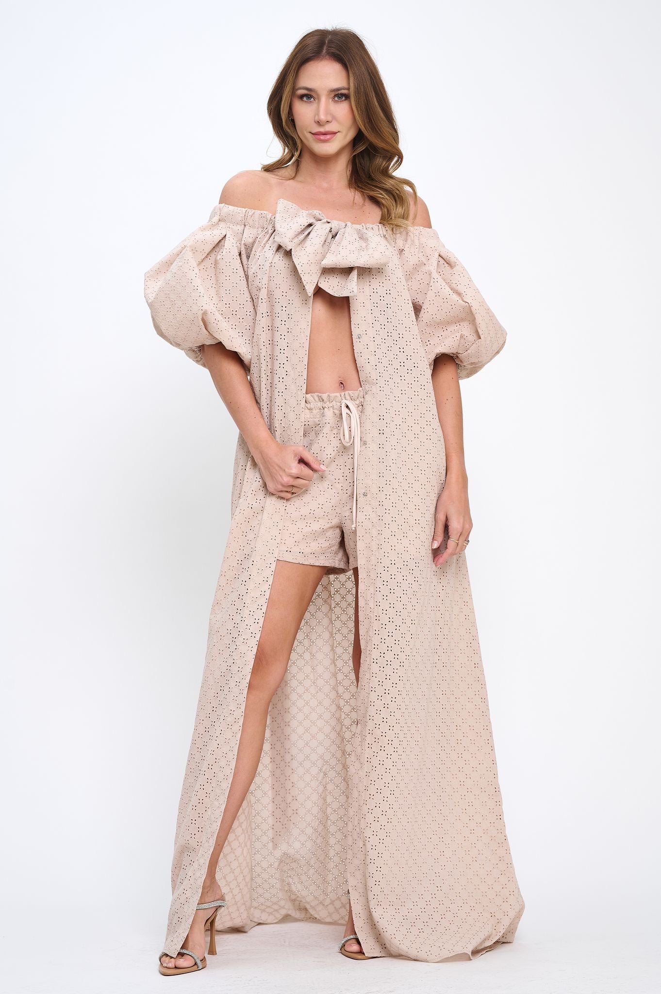 Cotton eyelet off shoulder top