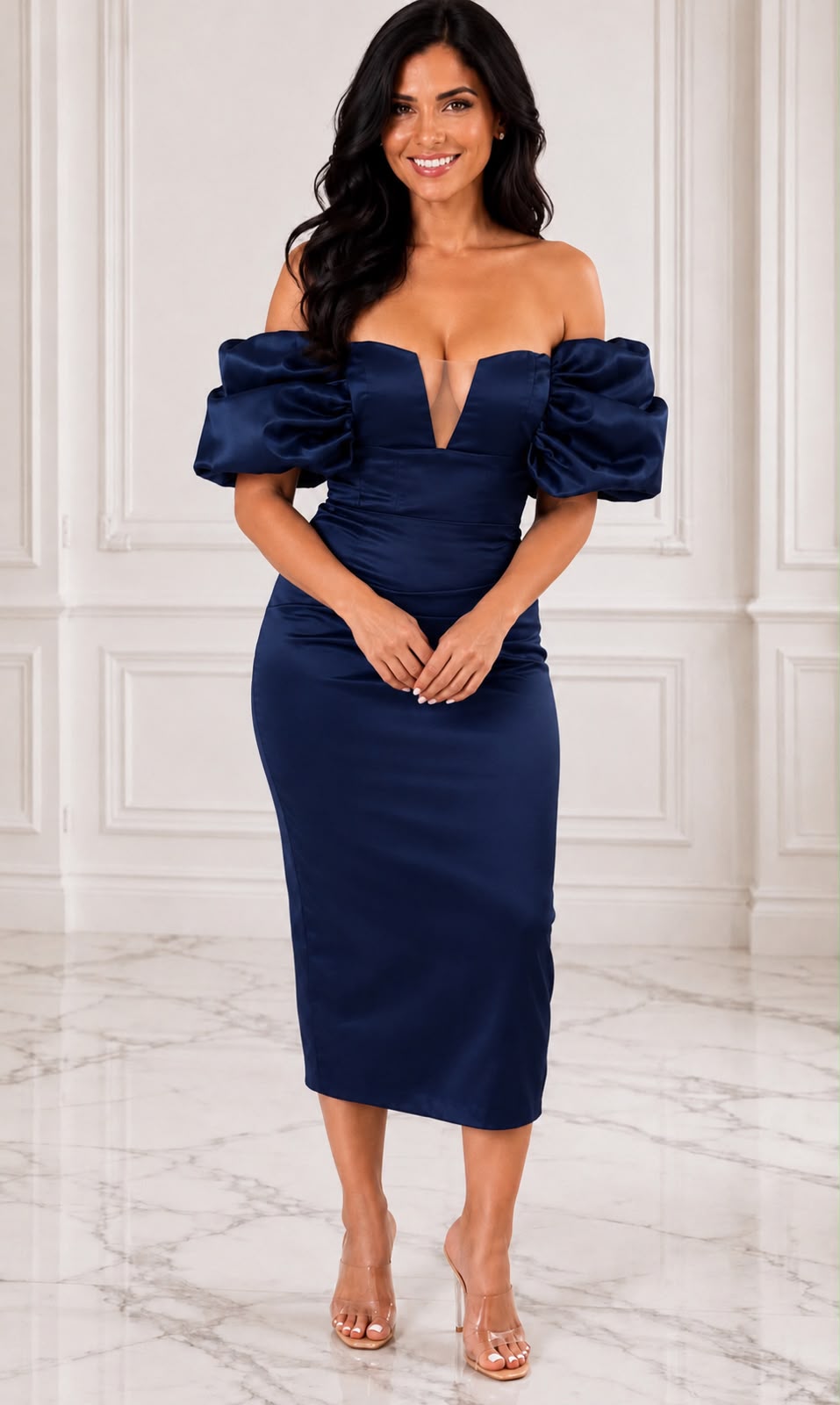 Off the shoulder taffeta midi dress