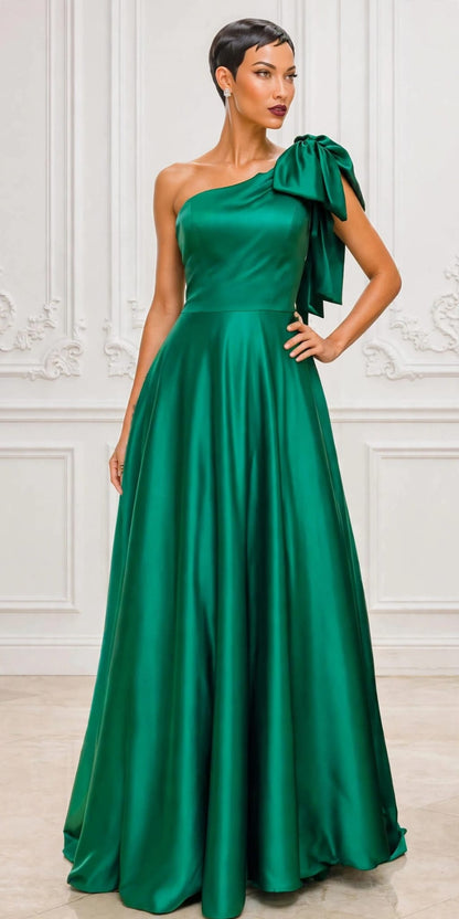 Elegant bow one shoulder satin ball gown