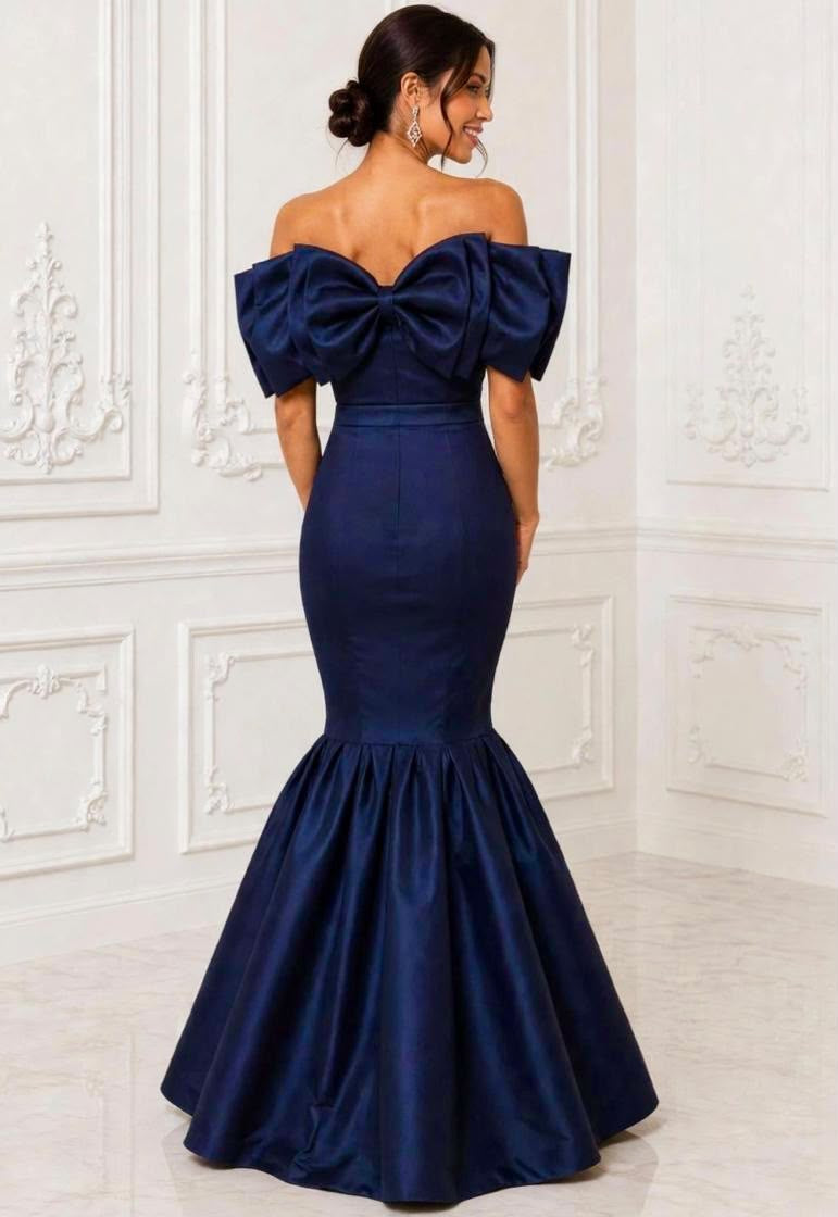 Exquisite taffeta off shoulder bow evening gown