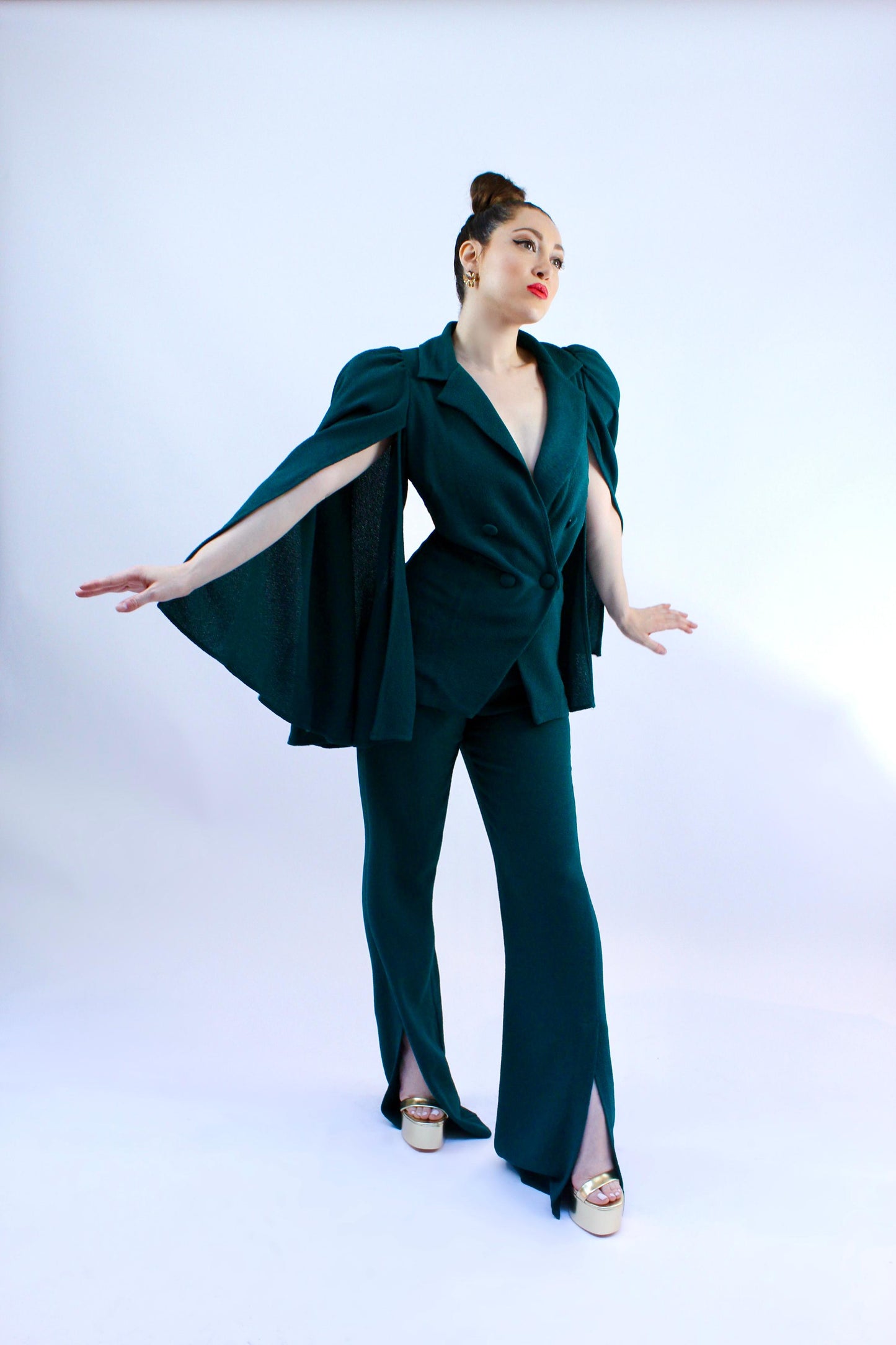 Made for Allure bell sleeve jacket and split pants suit set