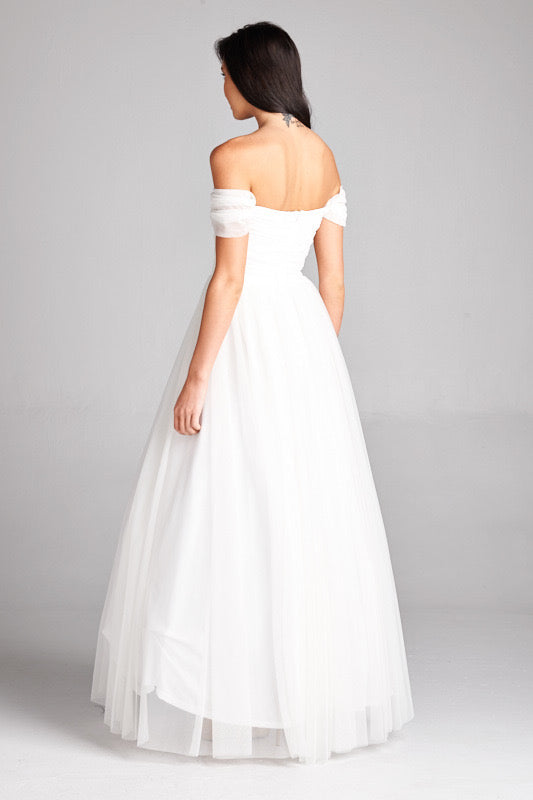 Majestic night off shoulder tulle gown