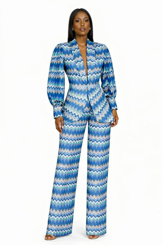 Missoni print crochet jacket and pants suit set