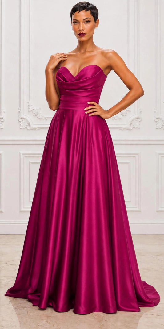 Stunning strapless satin cowl neckline ball gown