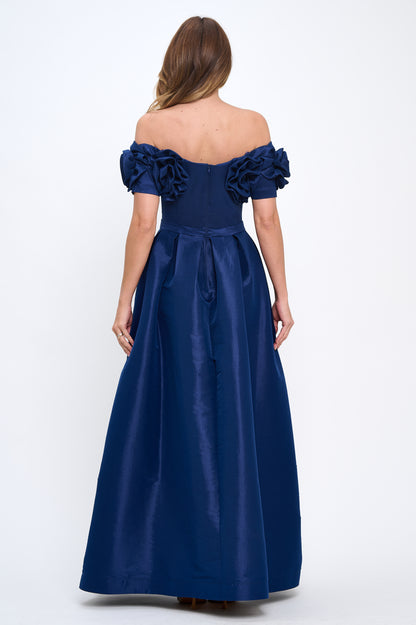Blooming rose off shoulder taffeta gown