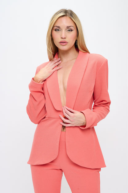 Textured crepe flare jacket and high waisted pants suit