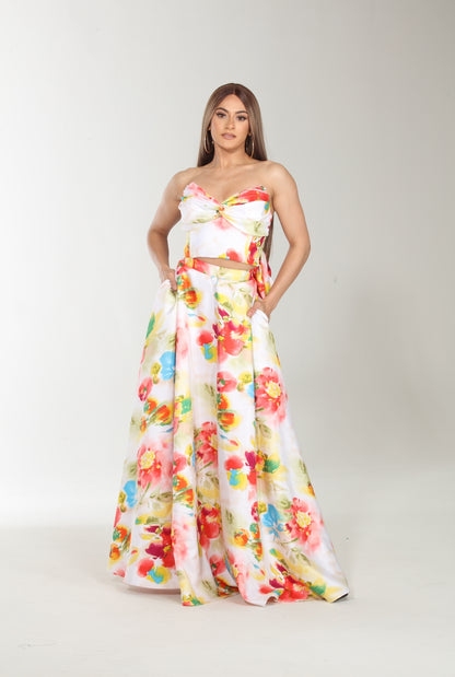Floral bliss crop top and maxi skirt set