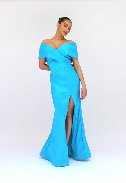 Iconic elegance off shoulder gown