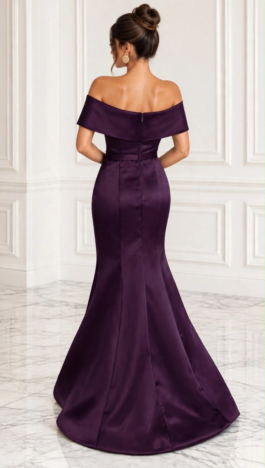 Off shoulder taffeta side gathered knot draped gown