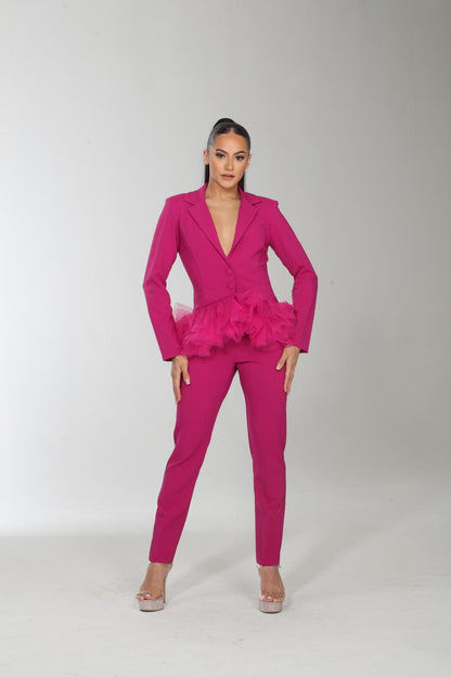 Tulle contrast jacket and pants suit set