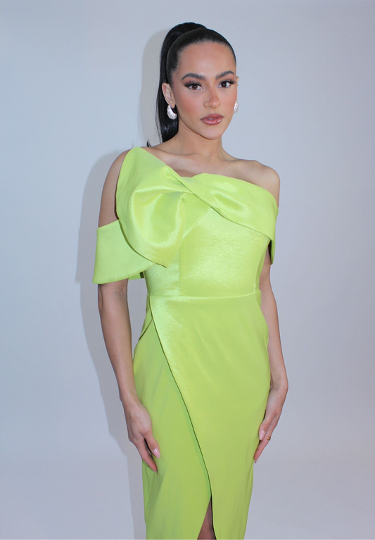 Classy demeanor off the shoulder midi taffeta dress