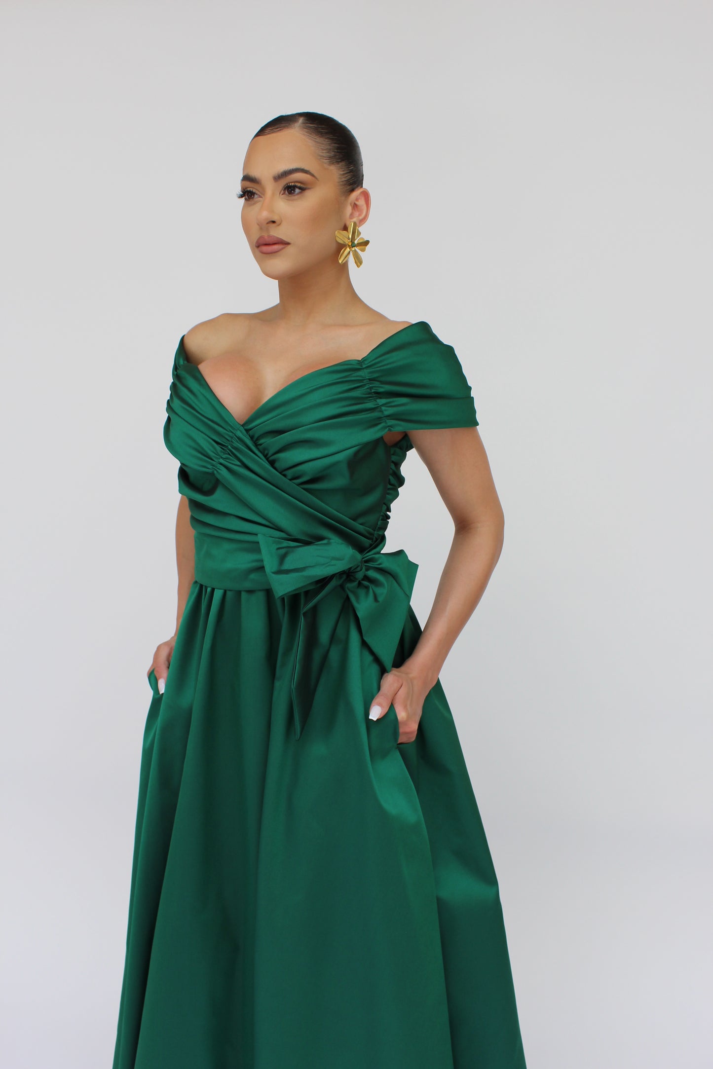 Behold the perfect off the shoulder gown