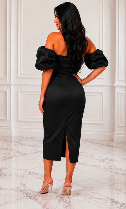 Off the shoulder taffeta midi dress