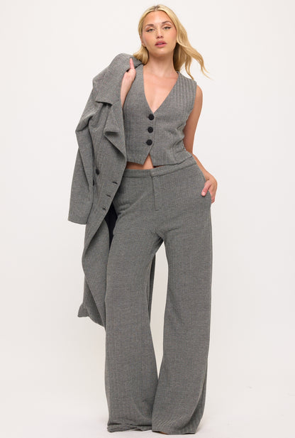 Chevron print crop vest top jacket and pants three piece set