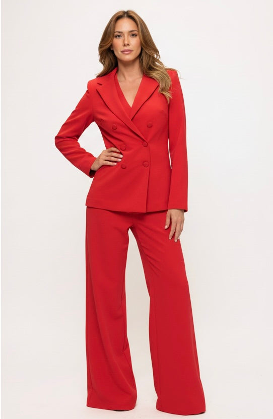 Textured crepe vest jacket and pants suit set
