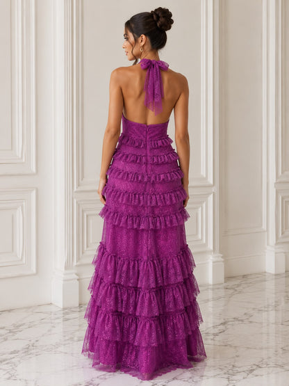 Captivating tiered tulle halter maxi dress