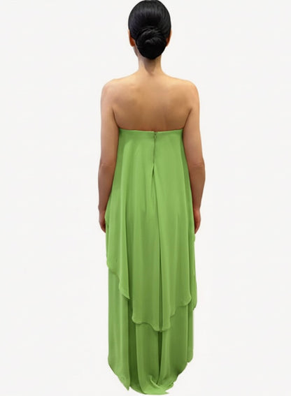 Strapless dobby high-low layered top and high waisted pants with pockets set