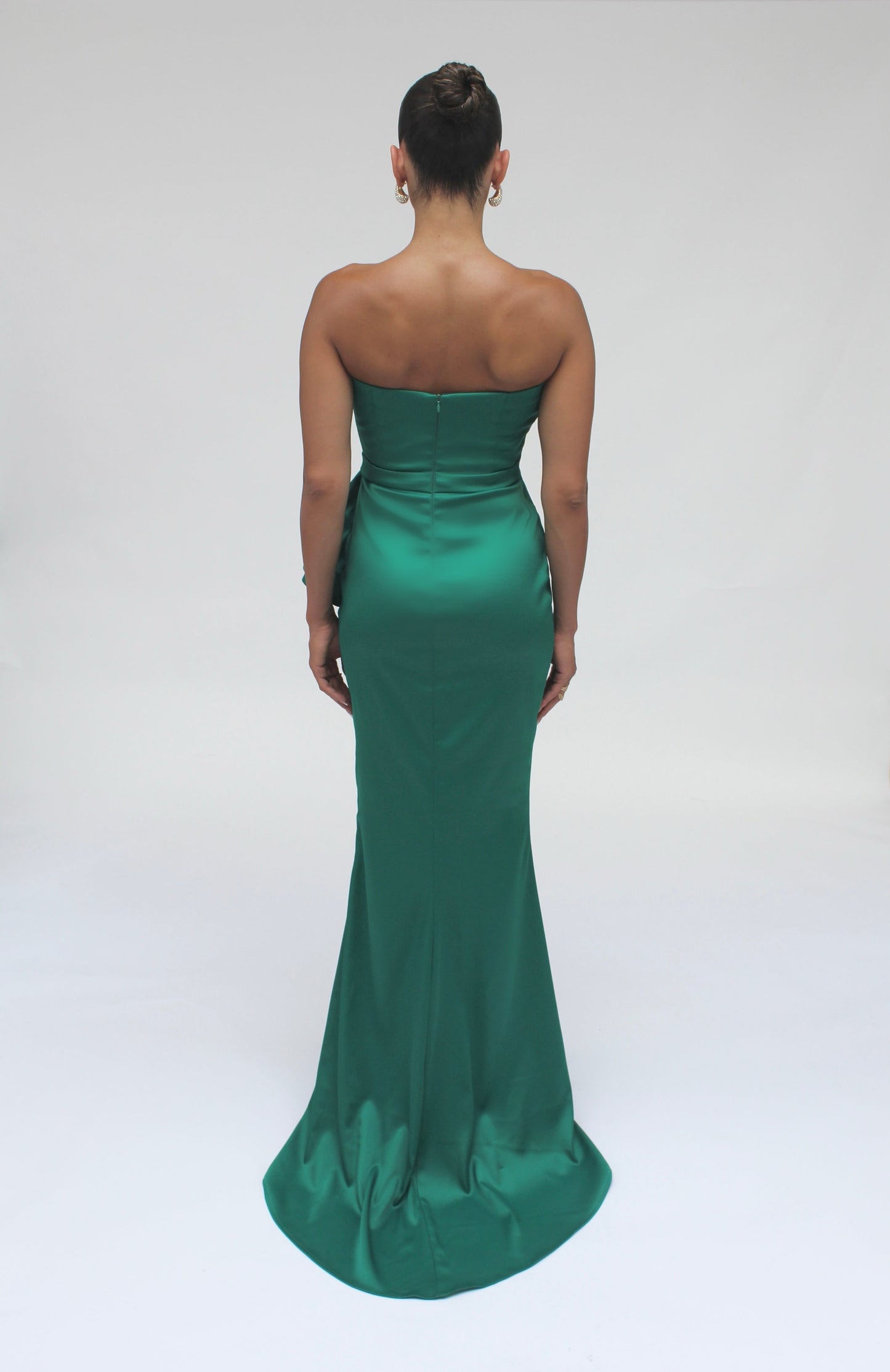 Strapless cascading drape gown