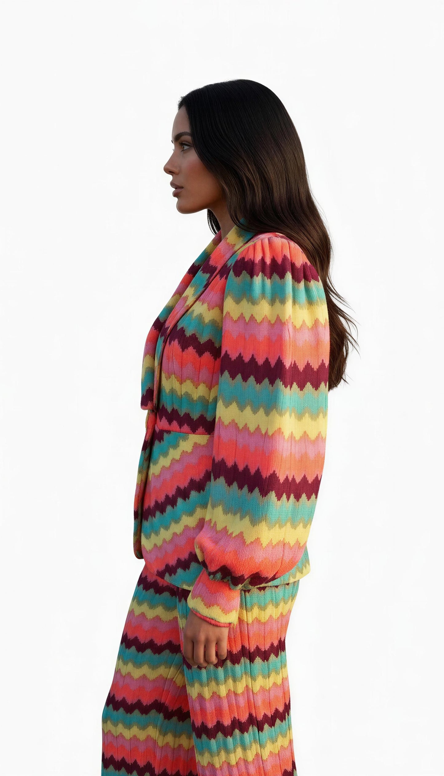 Missoni print crochet jacket and pants suit set