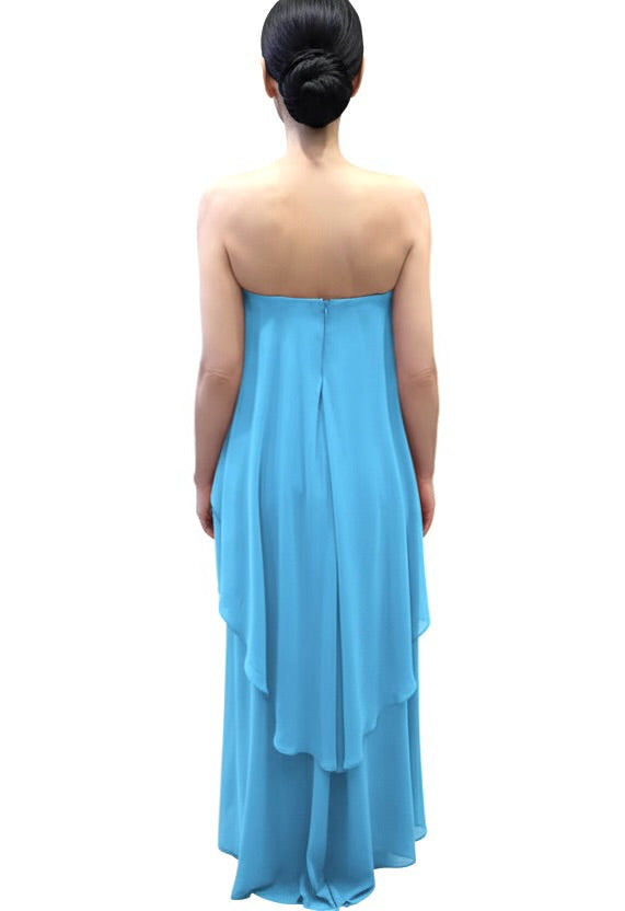 Strapless dobby high-low layered top and high waisted pants with pockets set
