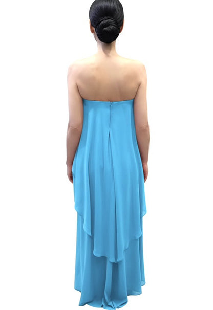 Strapless dobby high-low layered top and high waisted pants with pockets set