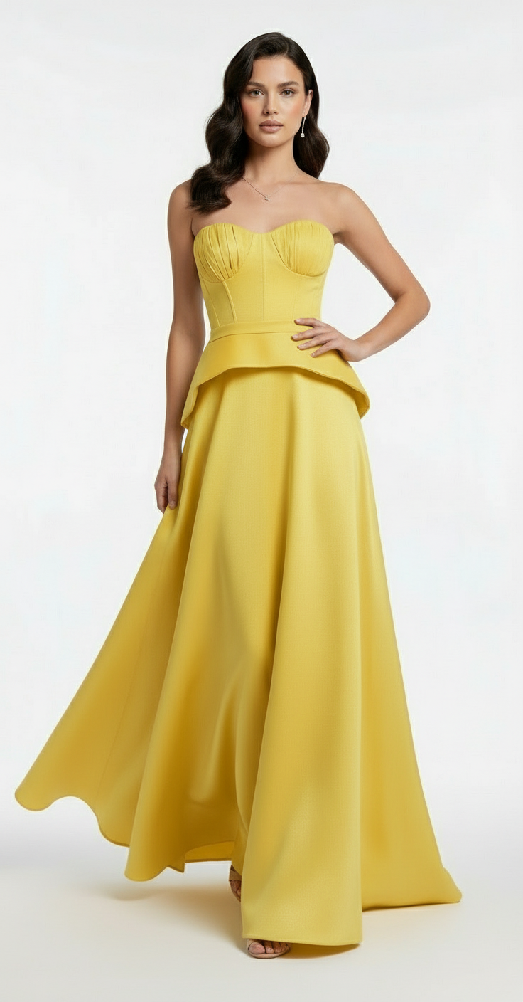 Strapless sweetheart corset peplum taffeta gown