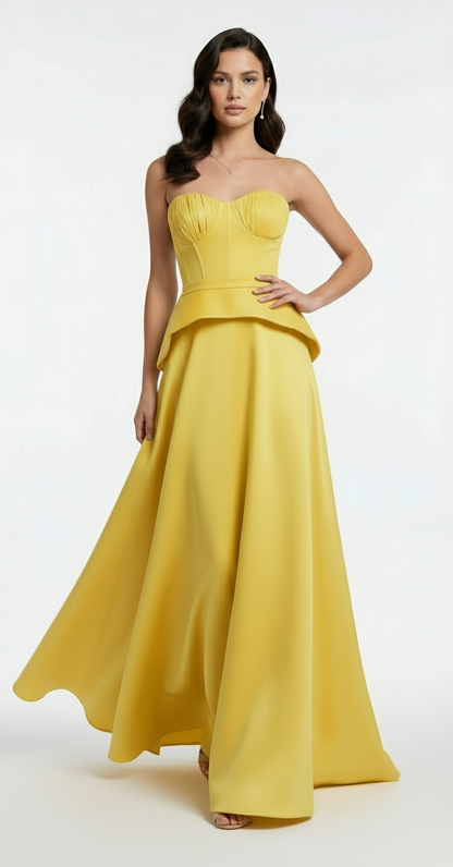 Strapless sweetheart corset peplum taffeta gown