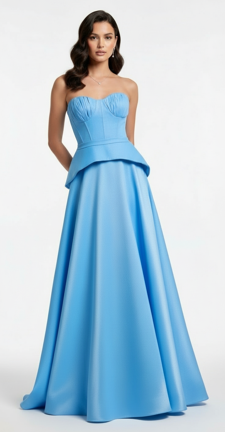Strapless sweetheart corset peplum taffeta gown
