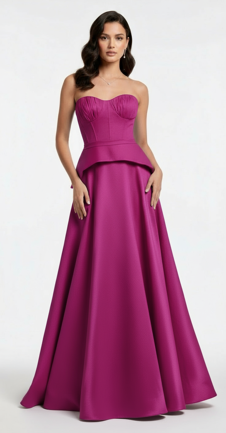Strapless sweetheart corset peplum taffeta gown