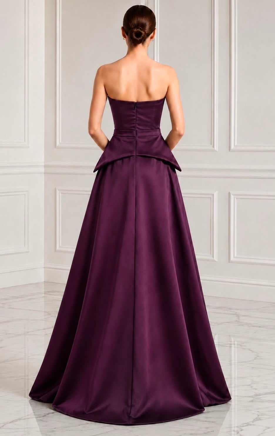 Strapless taffeta peplum ball gown