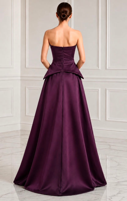 Strapless taffeta peplum ball gown