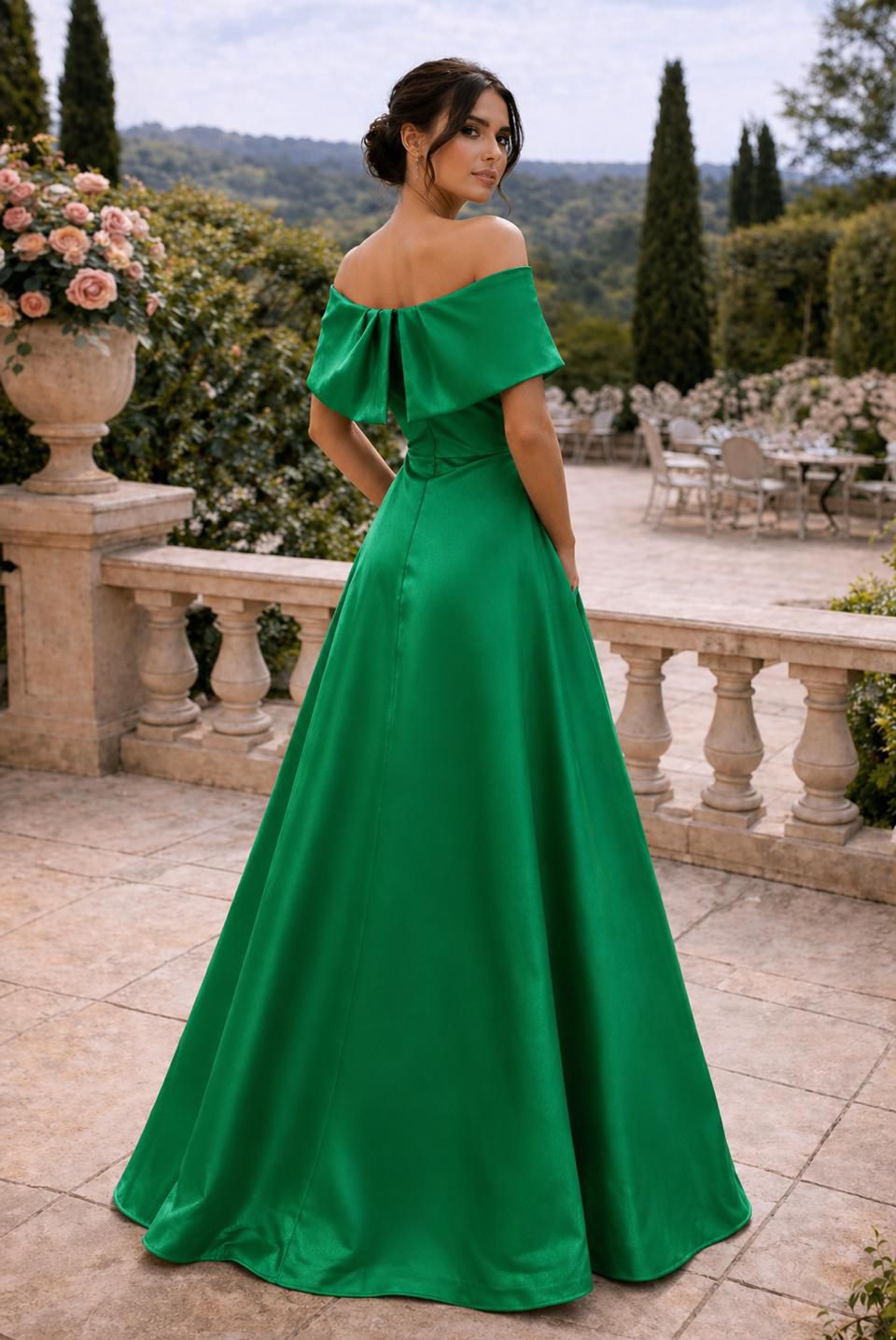 Off the shoulder taffeta ball gown