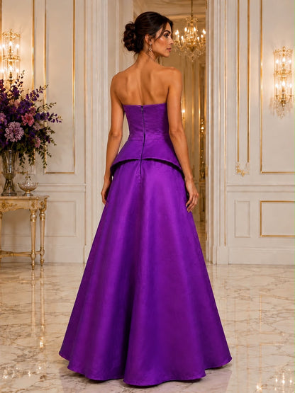 Strapless taffeta peplum ball gown