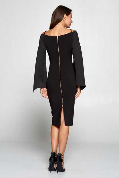 Guest list split sleeve black midi dress