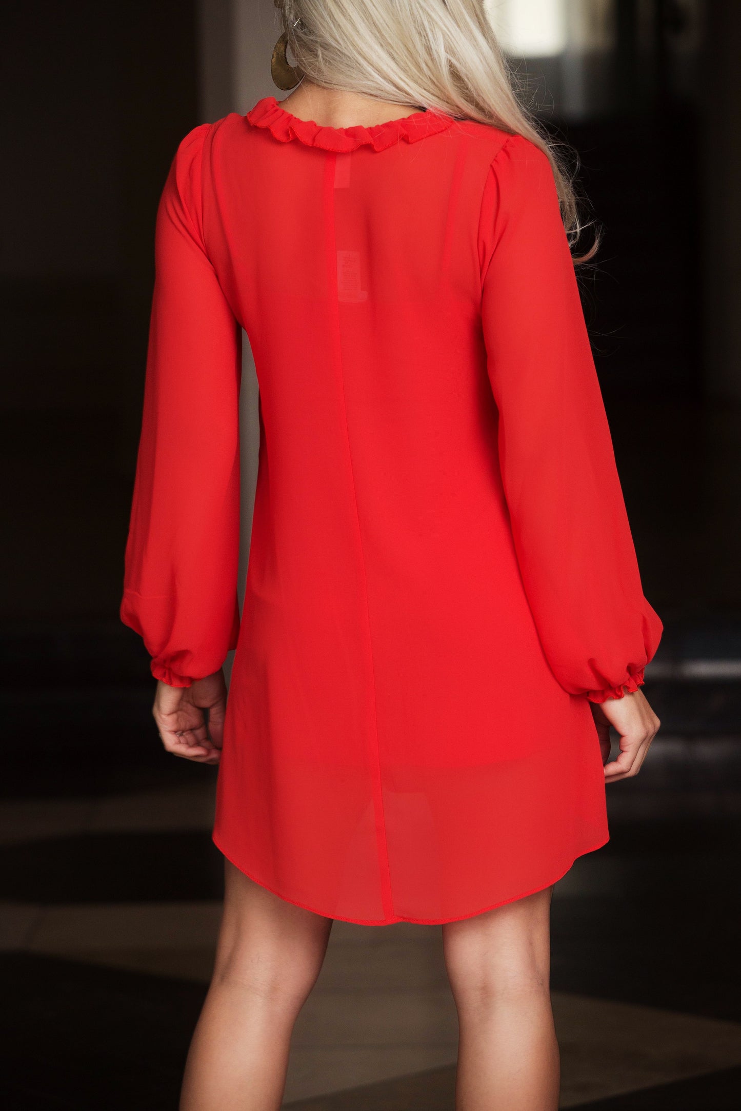 All that glamour tunic long sleeve flowy chiffon short dress