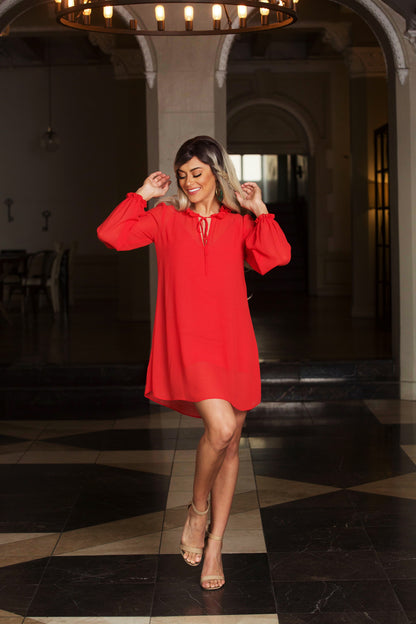 All that glamour tunic long sleeve flowy chiffon short dress