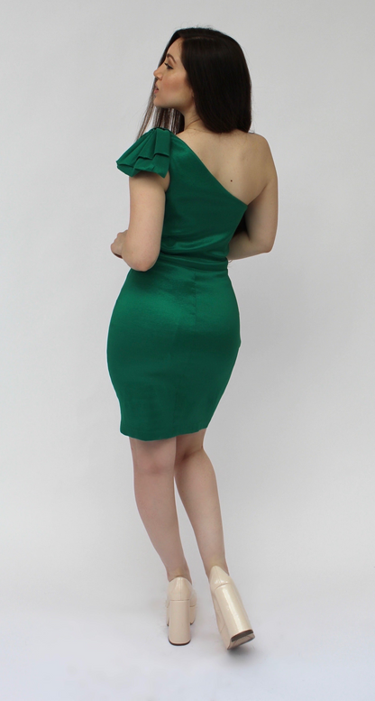 One shoulder bow taffeta mini dress